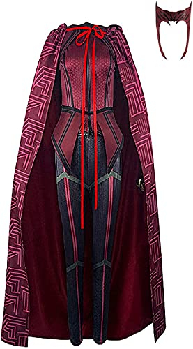 Damen Wanda Maximoff Kostüm Scarlet Witch Kostüm Rot Umhang Tops Hose mit Kopfschmuck Anzug Super Hero Outfits Halloween Cosplay (M, Full Set)