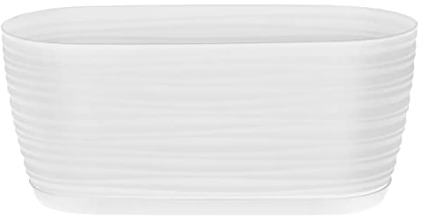 SPARKLE PLANTS Sahara Oval Planter Indoor and Outdoor, 2 Sizes, 8 Colours - White Plant Pot with drainage Hole and Saucer Tray- Modern Decorative Flower Pot (Large Oval Sahara 31 cm, White)