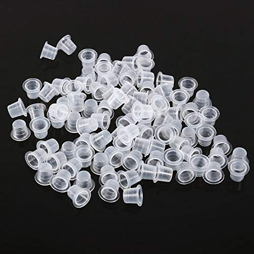 100 Stück Tattoo Farbkappen Cups, Tattoo Ink Caps Cups, Einweg Tattoo Maschine Pigment Ink Cups Kappe für Tattoo Supplies Kunststoff Farbbehälter Small Tinte Pigment Cups Tattoo Zubehör