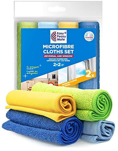 Easy Peasy Mate Premium Microfibre Cloths (Pack of 4) - Streak-Free Window & Glass Cleaning Products - Super Absorbent Reusable Cloths for Cars, Mirrors & Home - Lint-Free 30x30cm