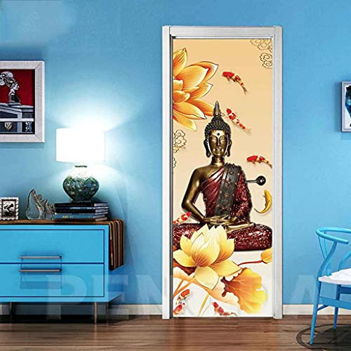 JGCAI Türtapete 3D Selbstklebend Buddha-Skulptur Türposter Türaufkleber Innentür Wohnzimmer Schlafzimmer Badezimmer Wasserdicht Abnehmbare Türdeko Vinyl Wandbild Fototapete 95x215cm