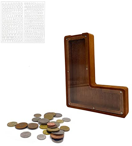 MEDOYOH Groß L Spardose Holz Buchstabe, 23CM/9IN Buchstaben Spardose Holz Alphabet Sparbox Münzen Sparschwein Hochzeit für Erwachsene Kinder Geburtstagsgeschenk
