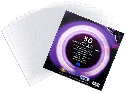 Retro Musique Pack of 50 x 12 Inch Super Thick Outer Vinyl Sleeves | Dense Crystal Clear Vinyl Record Sleeves Fit 1-4 Gatefold LP Albums | Non-Split Wrinkle Free Vinyl Covers for Vinyl Albums