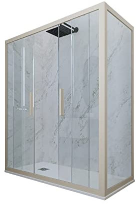 Cabine parois de douche coulissante 90x120 cm H 200 en PVC Champagne Verre Transparent mod. Glam Duo
