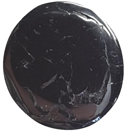 KRIO® - 1 x Flacher Edelstein Scheibenstein Handschmeichler Therapiestein Schmuckstein (Turmalin schwarz/Schörl)