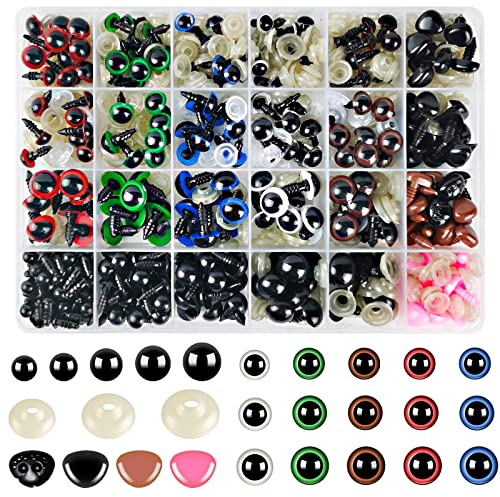Hengxinc 640 Stück Sicherheitsaugen für Häkeltiere Mehrfarbig Amigurumi Augen 6-14mm Augen zum Basteln Kunststoff Knopfaugen für Häkeltiere mit Unterlegscheiben für Häkeltiere Puppe Marionette
