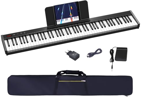 OYAYO 88 Tasten Digital Piano Keyboard, Halbgewichtetes Anfängerklavier Tragbare E Piano mit Süstain-Pedal, Netzteil und Klaviertasche Elektroklavier für Erwachsener Geschenk