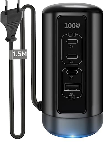 Caricatore usb-c multiplo carica batterie 100W, universale 3 porte Typ C e 1 porte USB con tecnologia Smart Identification per Portátil USB-C/iPhone 14/13, Samsung, Xiaomi, Pixel, iPad, Tablets