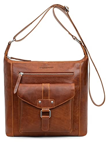 Marc Peter Melbourne Damen Schultertasche I Damen handtasche aus Waxyleder I Vintage Umhängetasche Bräune