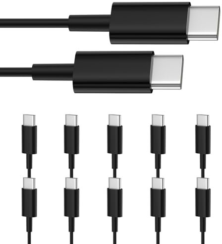 Smays USB C to USB C Cable 10-Pack Bulk, 3ft Type C Charging and Data Cord Multipack Black