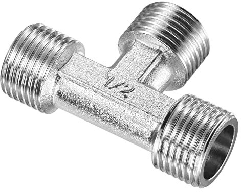M METERXITY Raccordo per Tubi Raccordo a T - 3 Vie Giunto Raccordo, Rame Raccordo per Tubi Nichelato, Applica al Tuboaria Acqua Gas, (G1/2 filettatura Maschio, Argento)