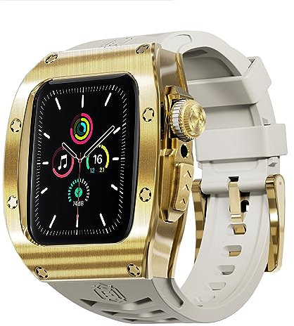 Compatible for Apple iWatch Series 9 8 7 45mm/Series 6 SE 5 4 44mm,Protective Rugged Alloy Metal Bumper Case with Strap and Hard Screen Protector,Heavy Duty Military iWatch Cover for Men Women