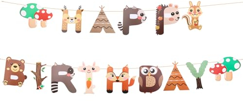 ENLACE Safari Geburtstagsgirlande Dschungel Happy Birthday Girlande,Girlande Waldtiere Geburtstag Deko,Dschungel Deko Geburtstag,Geburtstagsdeko Tiere Kinder,Happy Birthday Banner für Junge Mädchen