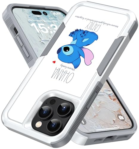 Candykisscase Ohana Means Family Schutzhülle für iPhone 15 Pro, stoßdämpfend, hartes PC und inneres Silikon, Hybrid-Hybrid-Schutzhülle für Apple iPhone 15 Pro 6.1