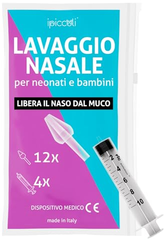 IPICCOLI Set Lavaggio Nasale Bambini e Neonati. Kit Pulizia Nasale con Olive Nasali per Lavaggi Neonato e Siringa per Lavaggi Nasali Bambini. Metodo Naturale. Anallergico. Certificato. Ecosostenibile