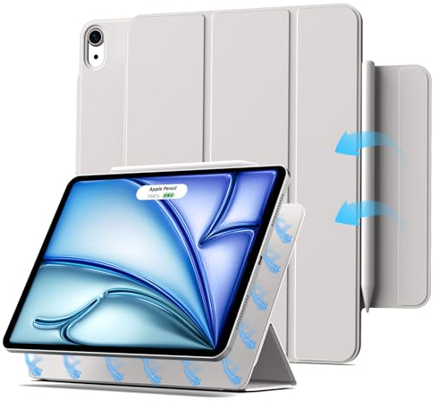 ZKTUYU Magnetisch Hülle für iPad Air 11 Zoll M3/M2 (2025/2024), iPad Air 5/4 (10,9-Zoll, Modell 2022/2020, 5./4. Generation), Magnetisch Befestigung, Schlank Case, unterstützt Pencil Pro/USB-C, Grau