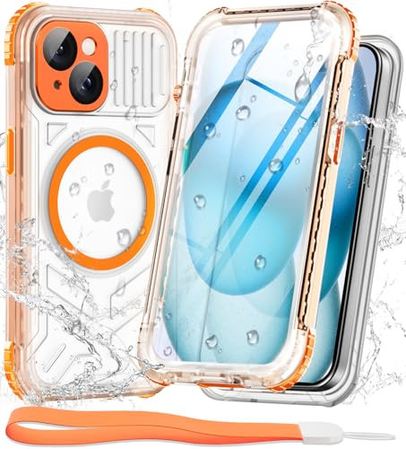 WIFORT for iPhone 15 Waterproof Case, Shockproof Dustproof Case with Built-in Screen Protector, [Compatible with MagSafe] 360 Full Body Sealed Protective Underwater Cases - 6.1, Orange