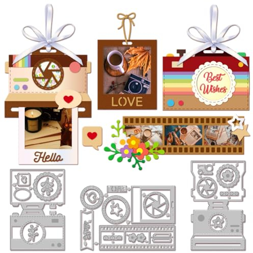 GLOBLELAND Kamera Tag Film, Metall Stanzform, Fotofilmstreifen, Metall Stanzform, Fotofilm Tags, Stanzform, Kameraalbum, Stanzform Für DIY Scrapbooking, Fotoalbum, Dekorative Prägung, Papierkarte