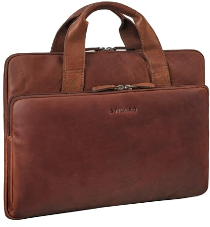 STILORD 'Beau' Vintage Laptop-Tasche 15.6 Zoll Leder Business-Tasche für Herren und Damen Echtleder Hülle Laptop Sleeve MacBook Pro Tasche 16 Zoll, Farbe:cognac - braun
