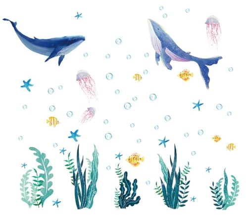 YunBey Wandaufkleber Unter dem Meer Delphin Qualle Seetang Wandtattoo Abnehmbare Wandsticker Unterwasserwelt für Badezimmer Kinderzimmer Schlafzimmer Wanddeko
