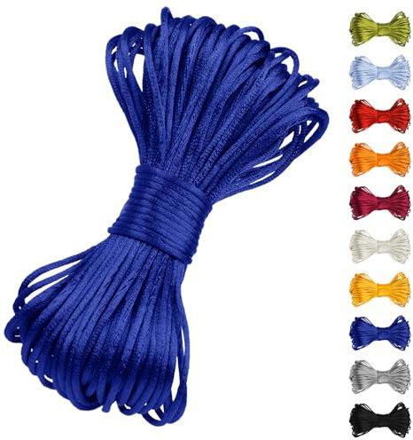 CAMAL Cordon pour Bracelet Cordon Satin 2mm Fil de Soie Corde Tressée Ficelle Nylon 20 Mètres pour Fabrication de Bracelets, Bijoux, Macramé, Collier en Vrac (Bleu Saphir)