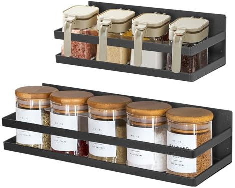 Uten Magnetisches Gewürzregal, 2 Stück, starkes magnetisches Regal, Wandmontage Gewürzregal ohne Bohren, für Schrank, Kühlschrank, platzsparende Küchenorganisation, Schwarz