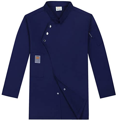 M&Catree Kochjacke Unisex mit Druckknopf Kochuniform Berufsbekleidung Bäckerjacke für Herren Damen - Langarm - Navy, XXL