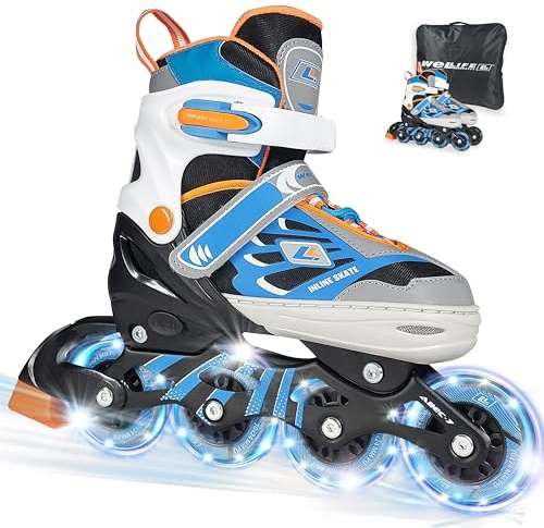 WeLLIFE SK-Line Pro, Inline-Skates, verstellbar in 4 Größen, für Kinder, mit weißen LED-Leuchtrollen, bequem und robust, für den Innen- und Außenbereich, Schlittschuhe für Mädchen und Jungen