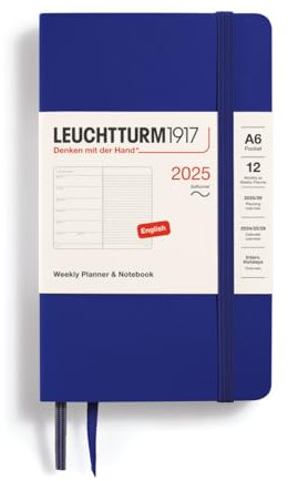 LEUCHTTURM1917 370767 Wochenkalender & Notizbuch Pocket (A6) 2025, Softcover, Ink, Englisch