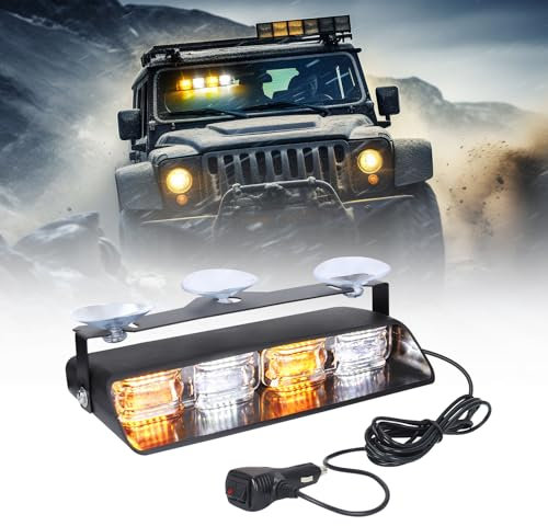 OPP ULITE Lumière stroboscopique clignotante d'urgence pour tableau de bord, 24 LED, 26 modes de flash, fonction mémoire, DC 12V-24V Barre lumineuse stroboscopique pour pare-brise avant/arrière avec a