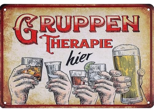 XINLIVE Lustige Bar Zeichen Retro Deko Blechschild Hier Gruppen-therapie Wird Praktizier, Lustige Schilder Lustige Blechschild 20x30 cm Wandschild für Haus, Club Bar Kreative Geschenke für Männer