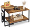 WLIVE Coffee Table Set - Table Basse 79,5 cm Et Table D'Appoint Ronde 47,5 cm, Bois avec Pochette Latérale pour Salon, Chambre, Canapé, Brun Rustique