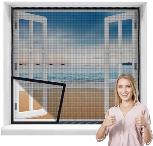 Protector Ventana Gatos Barco 200x200cm Mosquitera para ventana de insectos, Mosquitera para ventana con cinta autoadhesiva Negro