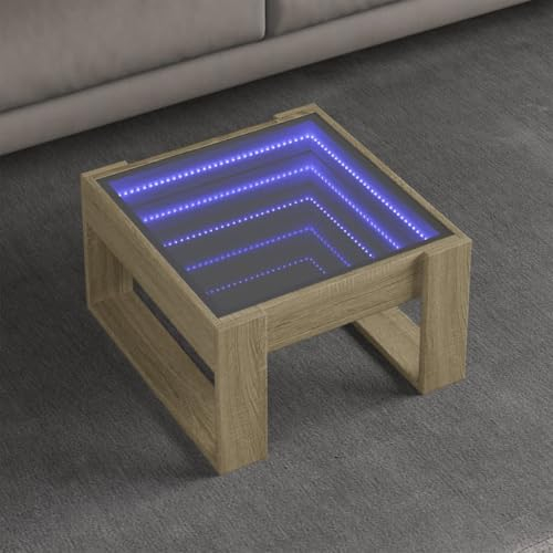 vidaXL Couchtisch, Beistelltisch mit Infinity-LED, Kaffeetisch Sofatisch für Wohnzimmer, Teetisch Wohnzimmertisch, Sonoma-Eiche Holzwerkstoff Glas
