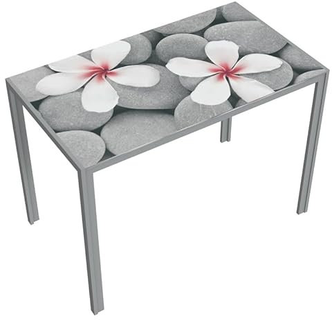 HOGAR24 ES Conjunto Mesa de Cocina de Cristal Fija con impresión Floral + Juego 4 sillas diseño nórdico Color Blanco y Patas de Madera Maciza.