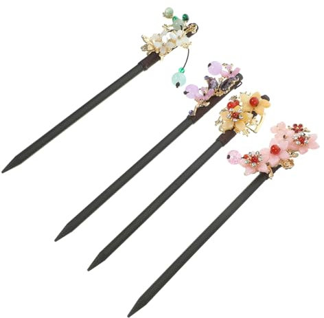 BELLIFFY 4pezzi Bastoncini Per Vintage Stile Cinese Con Fiori Accessori Decorativi Per Acconciature Per Occasioni Speciali e Uso Quotidiano