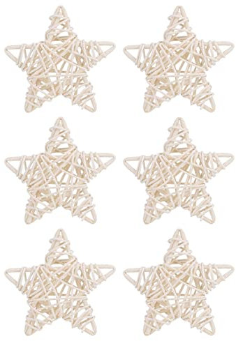 Rattan-Ranke, weiße Sterne, 6 Stück, sternförmige Weiden-Rattan-Kugeln, Vasenfüller, Rattan-Sterne, Stern-Rattan, handgefertigter Girlandenkranz (Weiß)