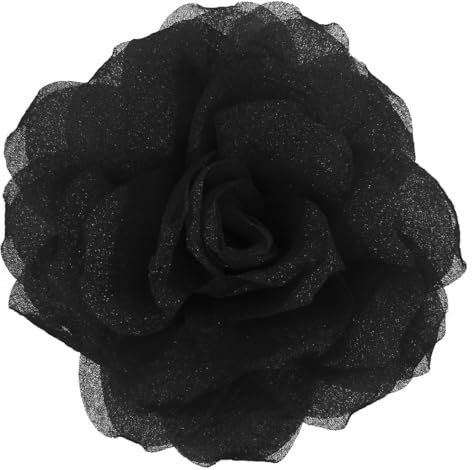 Mecool Pinza para el pelo, broche de rosa, tocado con flores, pasador para el pelo, accesorio para mujeres y niñas, fiesta, boda, color negro (11 cm)