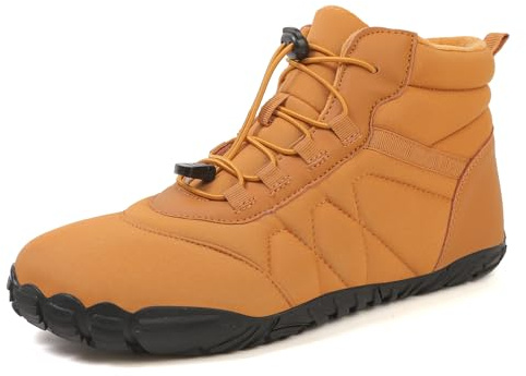 GemChve Chaussures Pieds Nus Hiver Hommes Femmes Bottes d'hiver Doublées Chaussures de Trail Barefoot Imperméables Antidérapantes Brown 37 EU