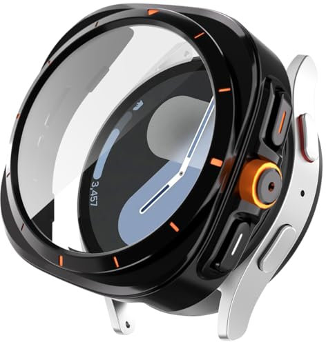 Miimall Coque en PC Premium avec Conception des Graduations de la Face Compatible avec Samsung Galaxy Watch 7 44MM. Dotée Verre Trempé 9H, Clarté HD, Anti-Rayures, Noir d'origine