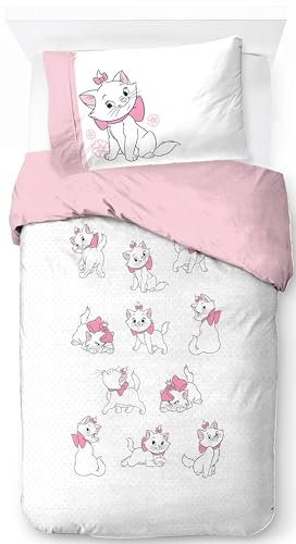 Jay Franco Disney Aristocats Marie 100% Baumwolle Einzelbett-Bettbezug-Set – Kitty Bettwäsche Weiß Enthält Kissenbezug 50 x 70 cm