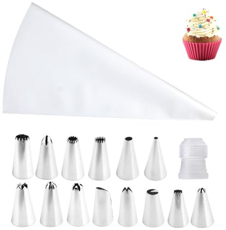 HQRKOTM Lot de 14 grandes douilles en acier inoxydable avec adaptateur,avec poche a douille patisserie, pour poche à douille, décoration de cupcakes, gâteaux, glaçage, biscuits