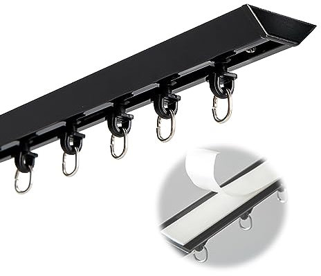 Tringle à rideau autocollante pour chambre à coucher ou douche - Barre droite - Noir - 3 m