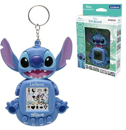 LEXiBOOK, Disney Stitch, My Best-e, Console de Jeux Portable, Compagnon interactif et éducatif pour Enfants, 8 catégories de Jeux, écran coloré, Bleu, JLMB10D