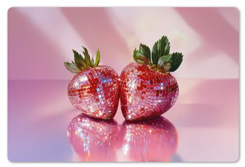 KitchenYeah© Platzsets Abwaschbar 6-Teilig Tischsets Platzdeckchen Platzset | 45x30 cm - Unterlage Tischset Esstisch Edle Tischunterlage Placemat Disco - Obst - Glitter - Erdbeere