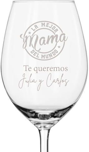 Curia Grabador Copa para la mejor Mama, copa de vino te quiero mama, regalo personalizado para dia de la madre. Copa de vino grabada con el texto que indiques (1, MAMÁ)