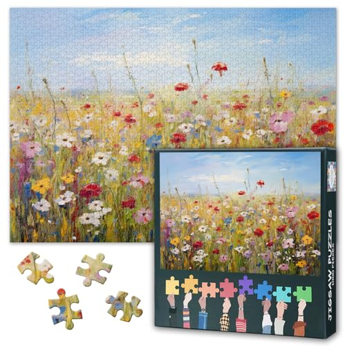 1000 Stück Puzzle für Erwachsene Wildflower - Puzzles 1000 Teile, schwer schwierig herausfordernde Puzzle Bloom Plant Theme (70 x 50 cm), Familie Spielabend Geschenk & Home Decor