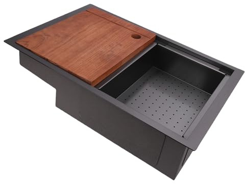 RV -Waschbecken aus Edelstahl, Küche Einschalenwaschbecken, Stabsüben -Workstation mit Schneidebrettungssieb Korb, 52 Mm Abflussloch, 22.44x14.57x6.14in