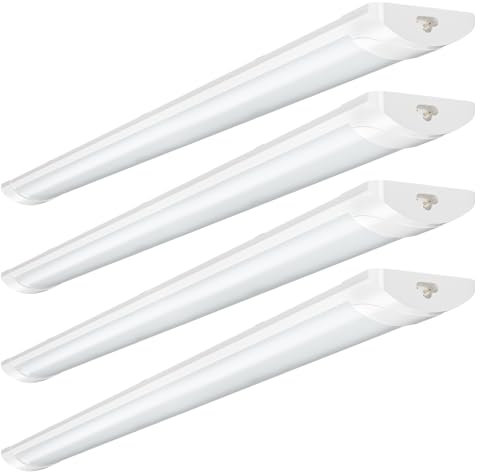 Bellanny 4Pack 50W LED Batten Light 6500K Daylight, 5ft 145cm Linkable LED Garage Lighting, 5000LM Super Bright LED Fluorescent Lights with Splicing Heads & Splicing Cables for Garage Workshop Office