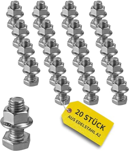 Sechskantschrauben-Set M10 inkl. Mutter | Edelstahl A2-70 | 20 Stück | 25mm Länge | Befestigung für PV-Aluprofil, Solarmodul-Halterung, Montageschiene, PV-Aufständerung | rostfrei & passgenau